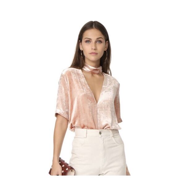A.L.C Chocker Plunging V Neck Pink Velvet Elbow Sleeve Top‎ Size 8 Silk Blend - Picture 1 of 15